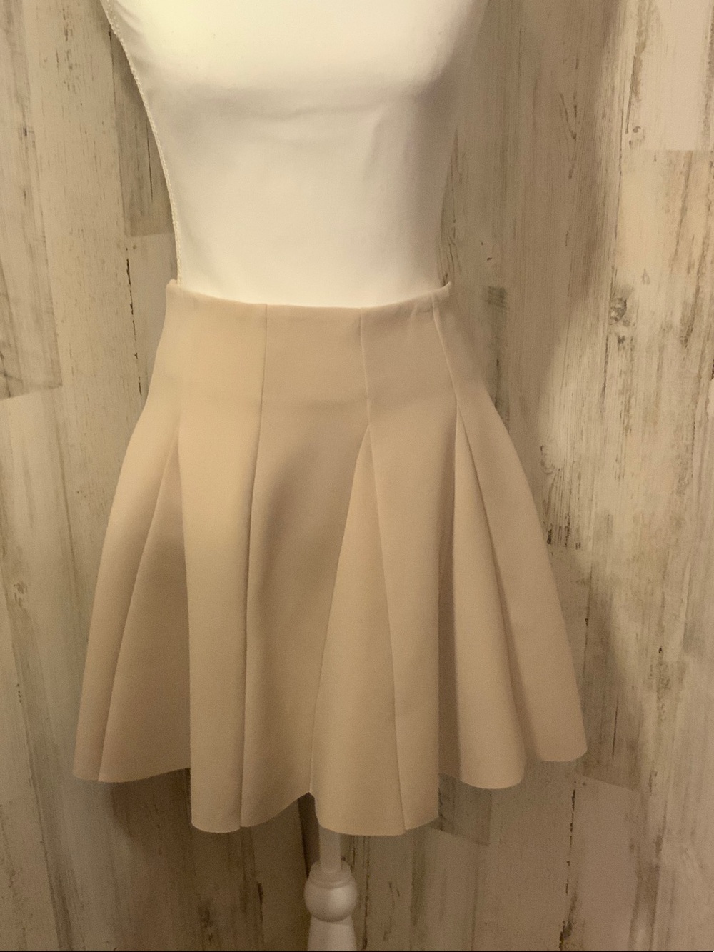 Umgee Beige Circle Skirt with Flared Pleats